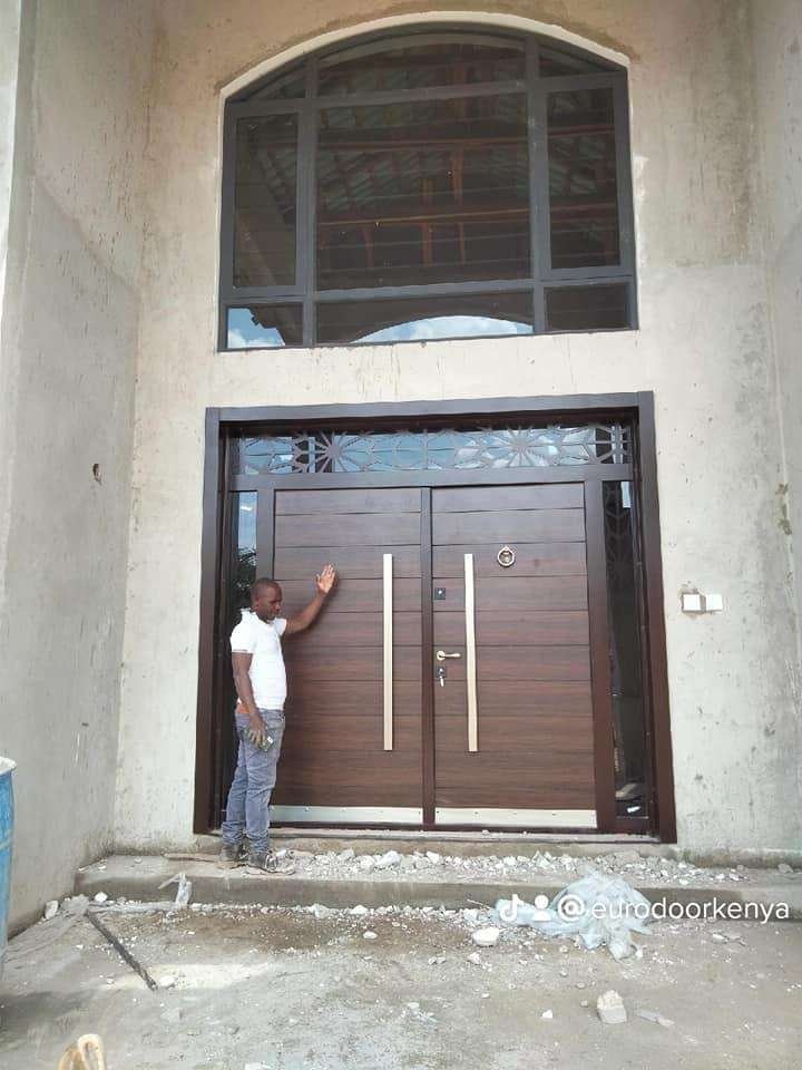 steel door with wood design